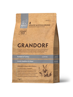 Grandorf (Грандорф): сухой беззерновой корм для собак Кролик с индейкой, 3 кг