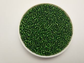 Бисер Китайский №12-27 зеленый непрозрачный с внутренним посеребрением, 50 грамм