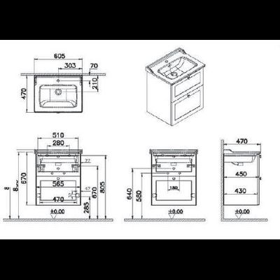 Модуль с классической раковиной, Vitra Root Classic, 60 см, 2 ящика, матовый белый, 68845