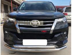 Защита переднего бампера двойная d76/60 для Toyota Fortuner (2018-...)