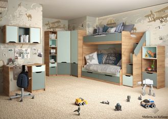 Rich комлект мебели для детской комнаты Дуб Крафт золотой - Мята/Сумеречный голубой Комплект №3