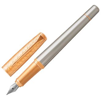 Ручка подарочная перьевая PARKER "Urban Premium Aureate Powder GT", серебристый корпус, позолоченные детали, синяя, 1931571