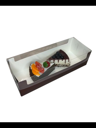 Коробка для торта рулет/полено с окном (шоколад) , 300*110*80мм