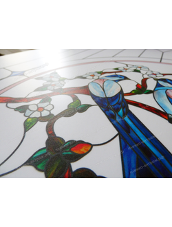 Витражная пленка, витражная пленка самоклеющаяся под заказ,пленочный витраж флора с птицами