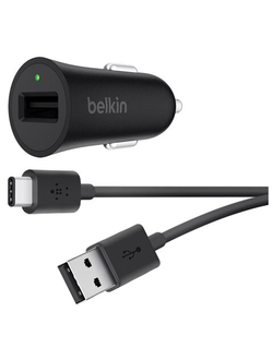 Зарядное устройство автомобильное BELKIN, кабель Type-C 1,2 м, серое, F7U032bt04-BLK