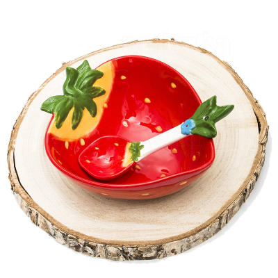 Салатник фарфоровый с ложкой Клубника