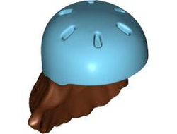 Mini Doll, Hair Combo, Hair with Hat, Long with Molded Medium Azure Bicycle Helmet Pattern, Reddish Brown (2137pb02 / 6429015)