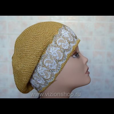 Вязаный летний головной убор Vizio италия 4813 песочный берет