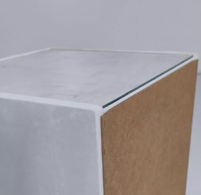 Прикроватная тумба MyCloud Турель, мягкая, в мебельной ткани, два ящика, с доводчиками и стеклом