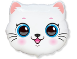 Шар (22''/56 см) Фигура, Голова, Милый Котенок, Белый, 1 шт.