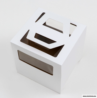 Коробка под торт 2 окна, с ручками, белая, 24 х 24 х 24