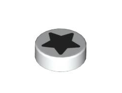 Tile, Round 1 x 1 with Black Star Pattern, White (98138pb363 / 6433501)