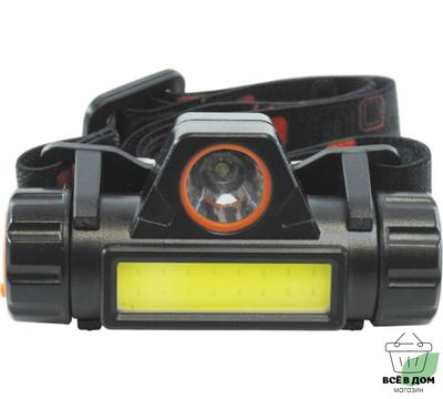 Фонарь налобный светодиодный аккумуляторный с магнитным креплением 1LED+1COB аккум 18650 пластик