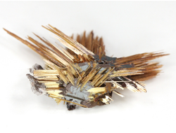 Редкость! Рутил свободного роста, сростки "звезды" золотистых игольчатых кристаллов на кристаллах гематита, Бразилия (30*18*9 мм, 1,95 г) №37912