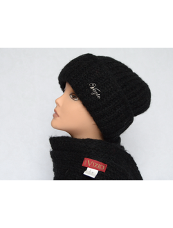 Вязаная черная женская шапка с отворотом и шарф Vizio Италия 202 CR