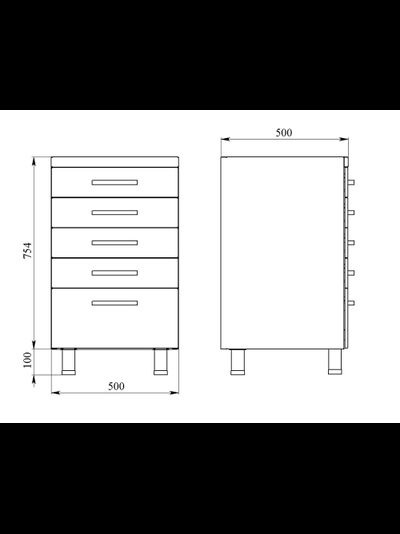 Тумба металлическая с ящиками на опорах ТМЯ-5.0 Люкс