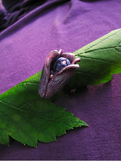 Ночная Фея (Фея Цветов). Авторское кольцо с цветком из полимерной глины и стразами Swarovski