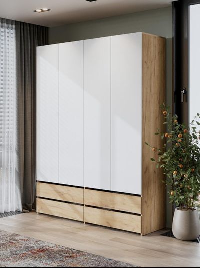 Абрау Шкаф четырехстворчатый (с ящиками) Дуб золотой/Белый