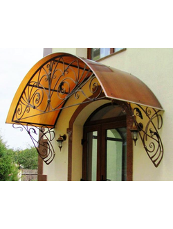 Металлический козырек арочный с поликарбонатом и кованым декором (артикул МКК10)