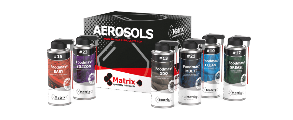 Аэрозоли Matrix Foodmax: Easy, Silicone, DDO, Multi, Clean, Grease. Пищевые смазки и очистители.