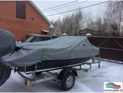 Тент на лодку ВОЛЖАНКА 46 FISH - 2020 ( с кринолинами без лееров на носу)