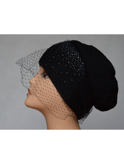 Черный женский берет с вуалью Италия Vizio фото