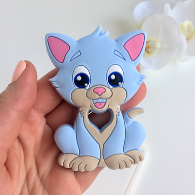 Грызунок из пищевого силикона Котик голубой