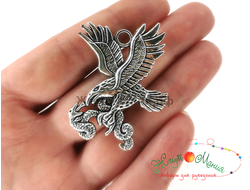 ПОДВЕСКА-КУЛОН В ТИБЕТСКОМ СТИЛЕ "ОРЁЛ СО  ЗМЕЕМ" - 45*33мм - АНТИЧНОЕ СЕРЕБРО