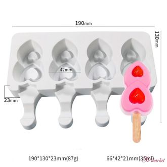 Форма силиконовая «Эскимо Двойное сердце», 4 ячейки