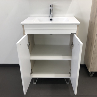 Тумба-умывальник "Клеон-60 Н" дуб дымчатый/белый с раковиной QUADRO 60