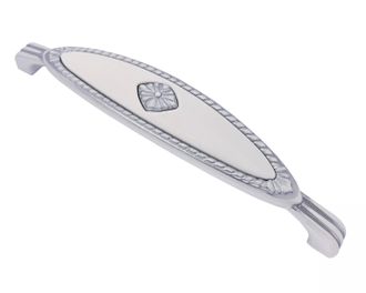 Ручка-скоба RS-178, 128  мм, матовое серебро с белой вставкой