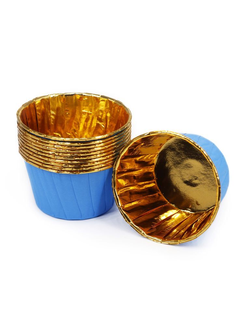 Форма бумажная/капсула для капкейков (50 шт., голубые/золото), 50*40мм