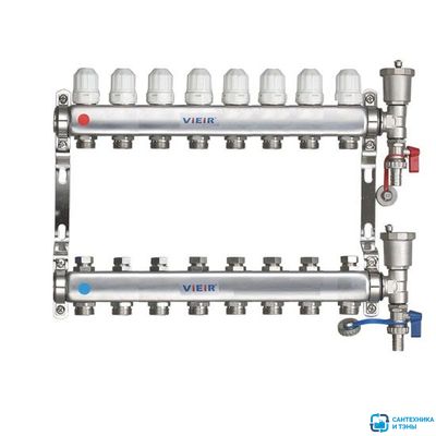 Коллекторный блок нерж в сборе с вентилями без кранов  8 выходов в Тамбове