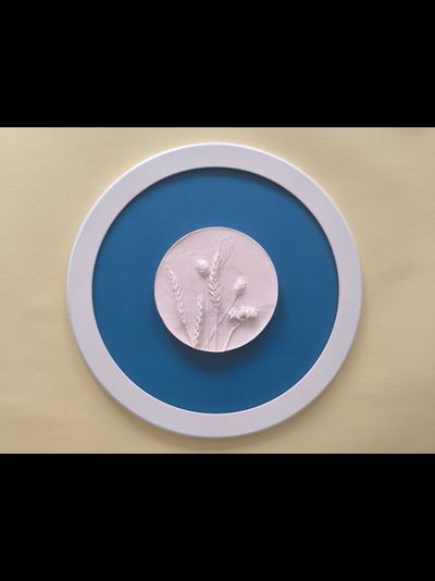 Панно круглое на стену из гипса «Полевые травы Еврейской автономной области» в раме