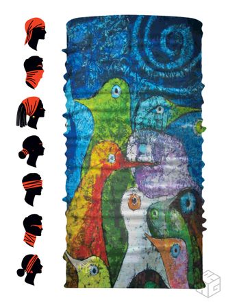 Шапка бандана труба с рисунком цветных птиц