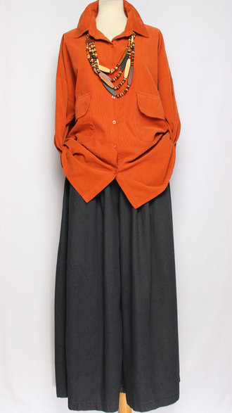 Рубашка Бохо вельветовая"КАРМАНЫ КЛАПАНЫ"  терракотовая до р.54