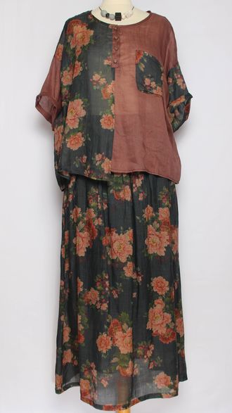 Костюм "Комбинированный короткий рукав" черный розы до р.44-46