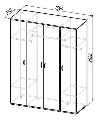 Шкаф 4-х-створчатый ширина 1590 мм