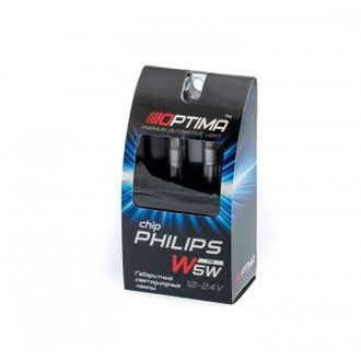 Светодиодные лампы W5W (T10) Optima Premium PHILIPS Chip 2, 5100K, 12-24V 2 шт