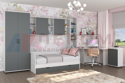 Композиция детской ГРЕЙС корпус Снежный Ясень/фасад Антрацит Матовый