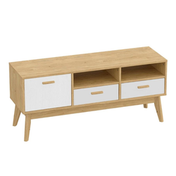 Калгари Тумба под ТВ 1280х400х570 Дуб натуральный светлый / Белый матовый