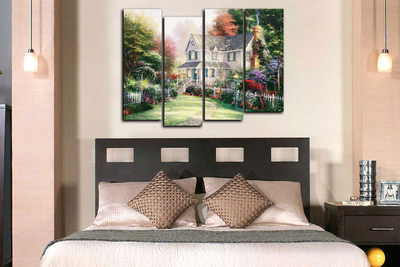 Модульная картина "Домик с чудесным садом"