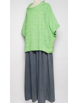 БЛУЗА ЛЁН "КИМОНО ХОМУТ ВЫШИВКА"  зелёная, хаки, голубая, чёрная до р.56