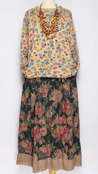 Джемпер ХЛОПОК "Разные  ЦВЕТЫ" бежевый до р.52