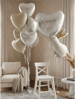 Набор шаров сердечек, шары с гортензией и зайчик