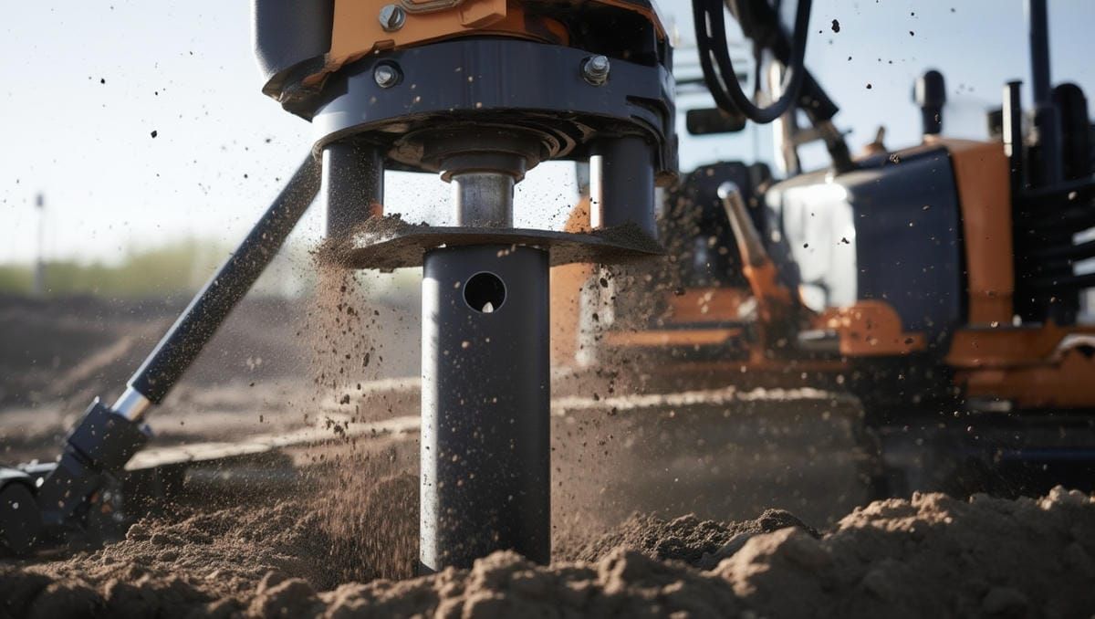 Процесс завинчивания винтовой сваи спецтехникой в Оренбурге