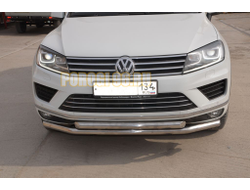 Защита переднего бампера двойная d60/60 для Volkswagen Touareg 2012-2018