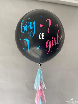 Черный шар гендер с конфетти 90см (голубой или розовый)