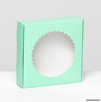 Коробка сборная с окном, зелёный, 11,5 х 11,5 х 3 см