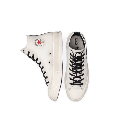 Купить в мск белые Converse Chuck Taylor x Keith Haring с черным прозрачным цветочком 171858C